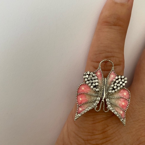Jewelry - Butterfly ring enamel 925 silver size adjustable handmade